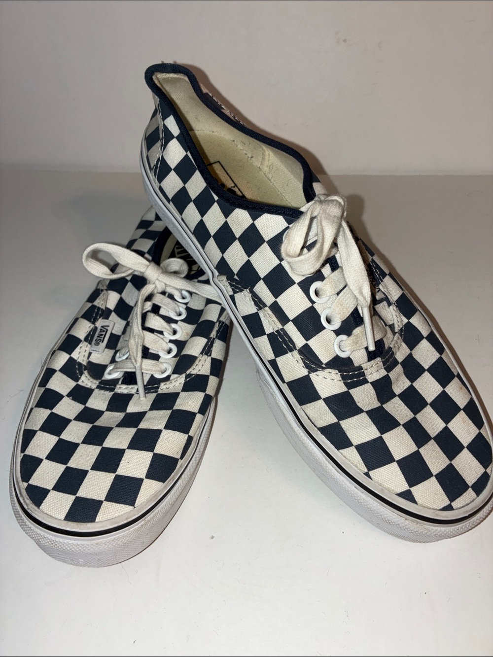 Vans, Men’s 8/Women’s 9.5, Blue/Gray Checkered Sneakers